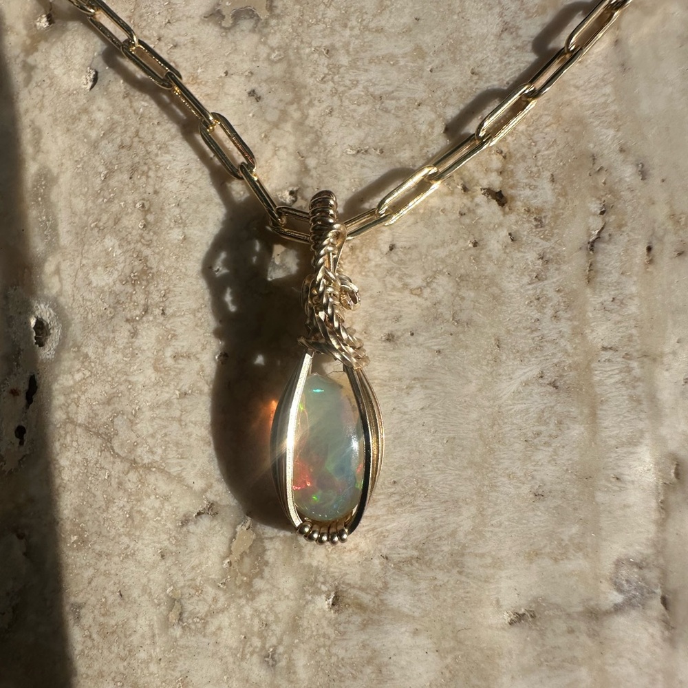 14k Gold Filled Ethiopian Opal Necklace Pendant